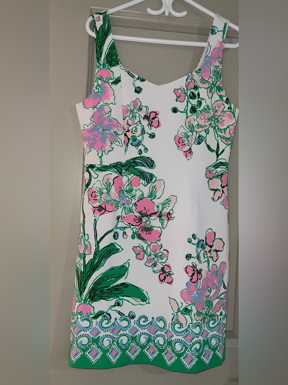 NWT Lilly Pulitzer DelRey Stretch Shift Dress, Large, Orchids on the Ave Floral - Picture 3 of 14